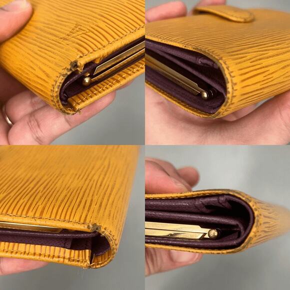 Louis Vuitton Womens Wallet Yellow Epi Kiss Lock Authentic Bold Maximalist Logo - Picture 9 of 11